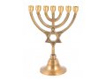 Small Antique Dark Gold Brass Seven Branch Menorah, Star of David on Stem - 7.5