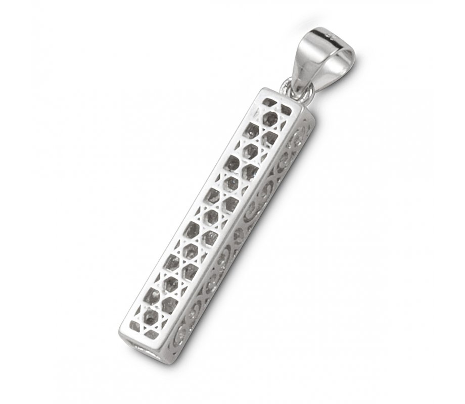 Small Square Mezuzah Necklace Pendant in Sterling Silver