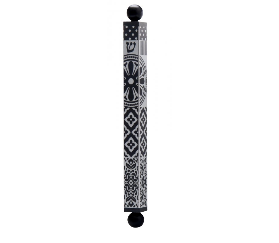 Square Tube Mezuzah Case with Knobs, Black and Gray Shapes – Dorit Judaica