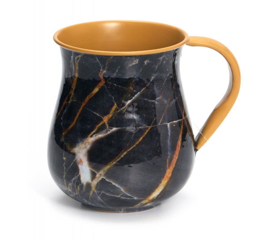 Stainless Steel Black and Gold Marble Design Wash Cup