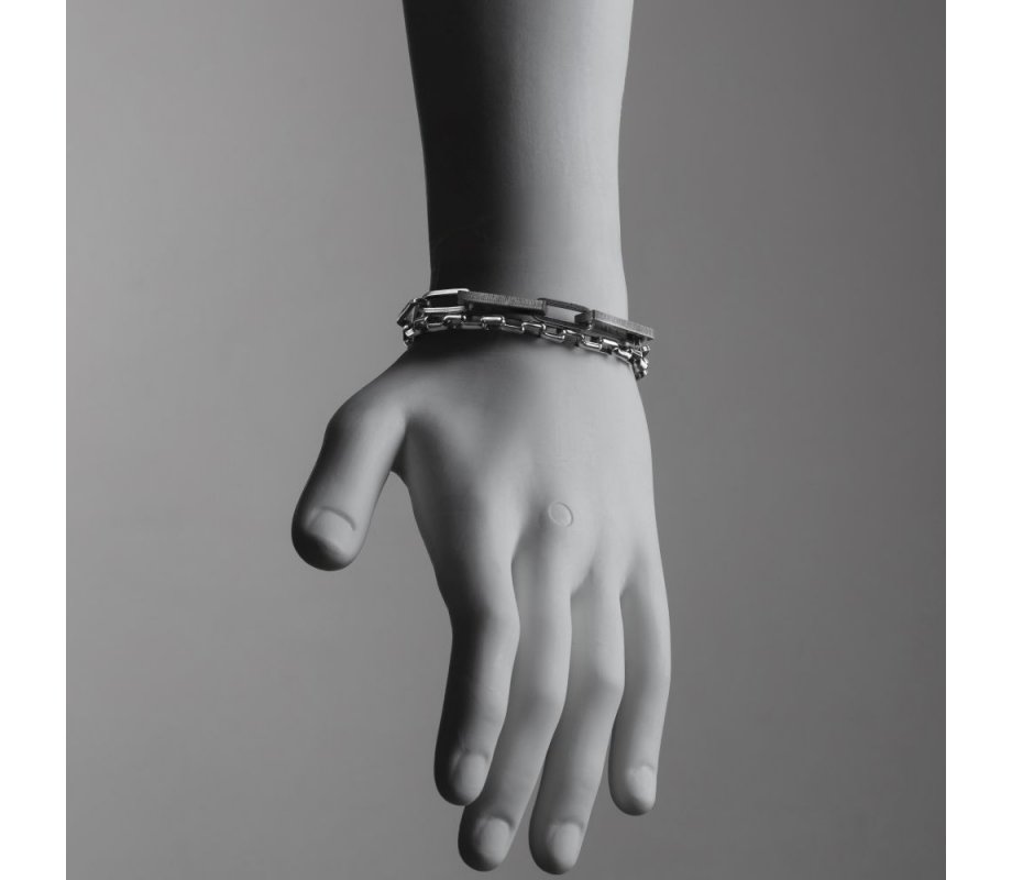 Stainless Steel Man's Bracelet Various Sized Links on Double Chain