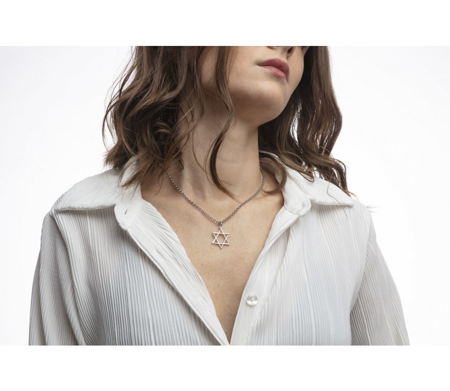 Stainless Steel Necklace, Star of David with Contemporary Touch - Adi Sidler