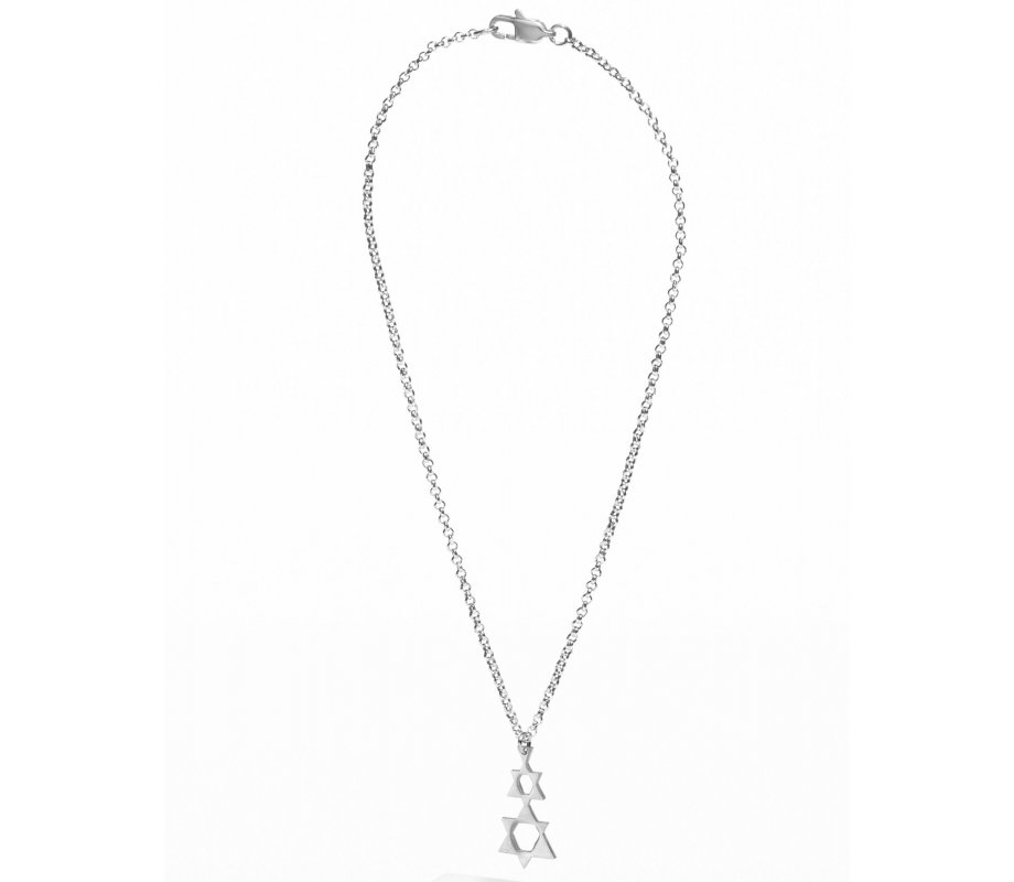 Stainless Steel Necklace with Double Star of David Pendant- Adi Sidler