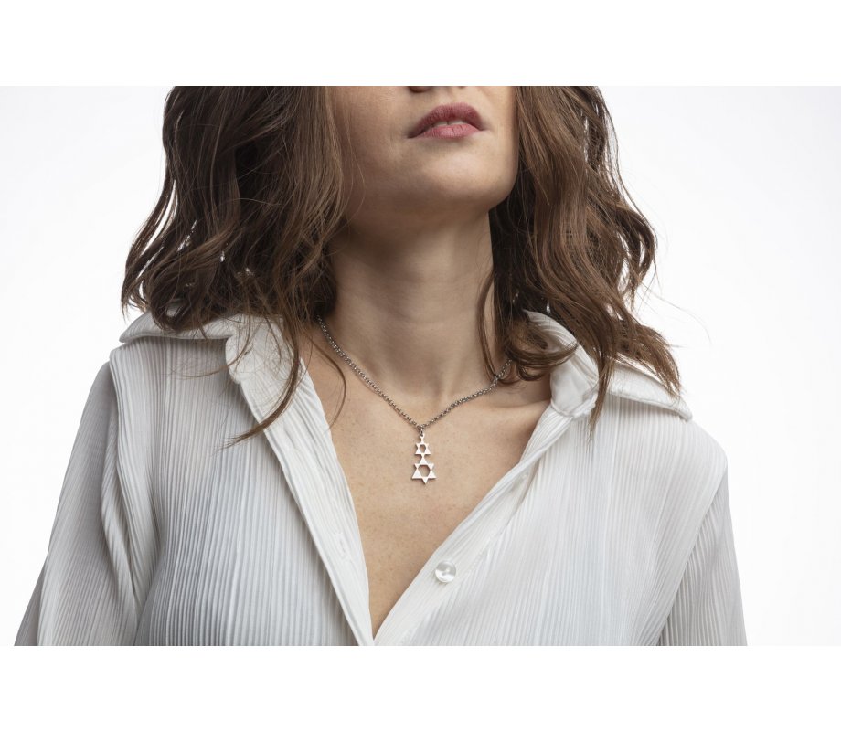 Stainless Steel Necklace with Double Star of David Pendant- Adi Sidler