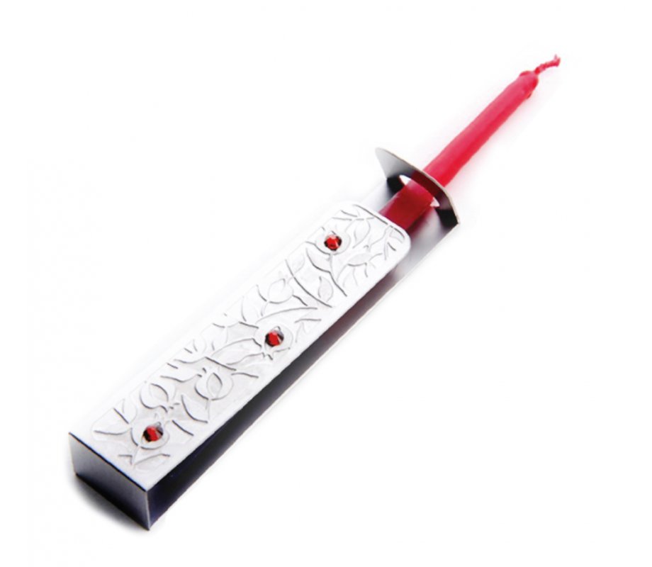 Stainless Steel Wand Menorah Lighter with Pomegranate Motif - Dorit Judaica