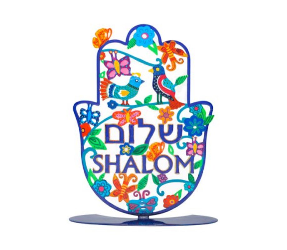 Standing Hamsa, Colorful Spring Scene and Shalom Hebrew & English - Yair Emanuel