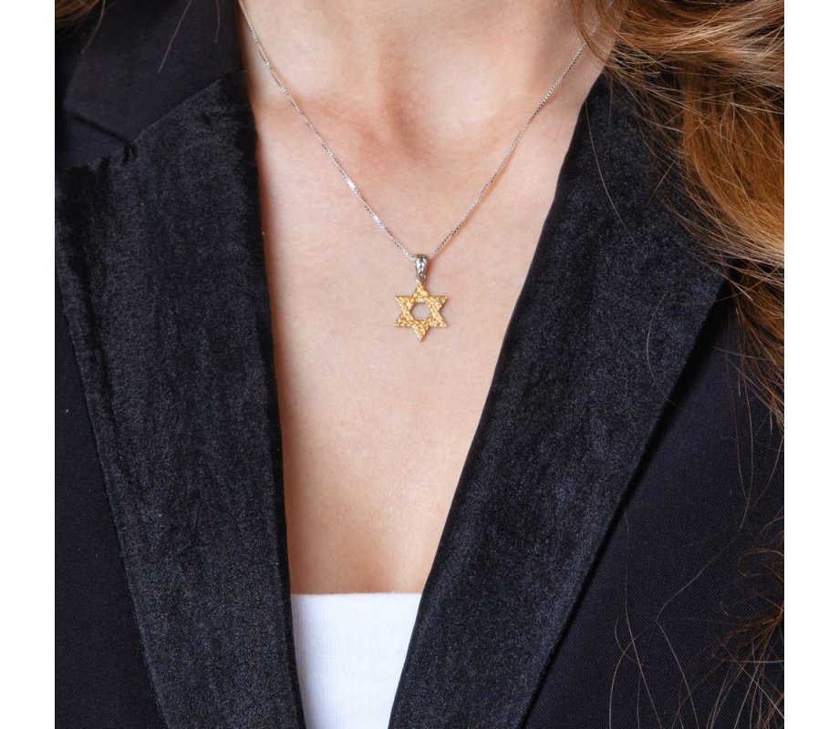Sterling Necklace of Sterling Silver Gold Plated - Star of David Textured