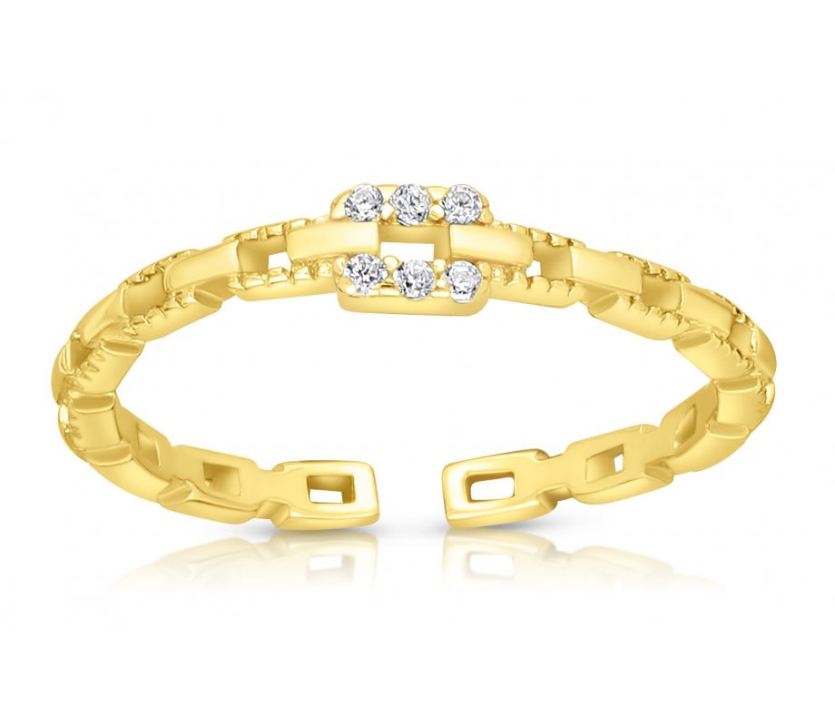 Sterling Silver Adjustable Ring with Zircons, Links Design - Choose Gold or Silver