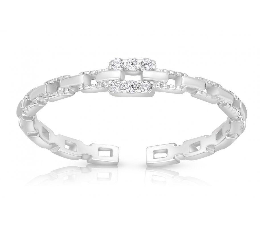 Sterling Silver Adjustable Ring with Zircons, Links Design - Choose Gold or Silver