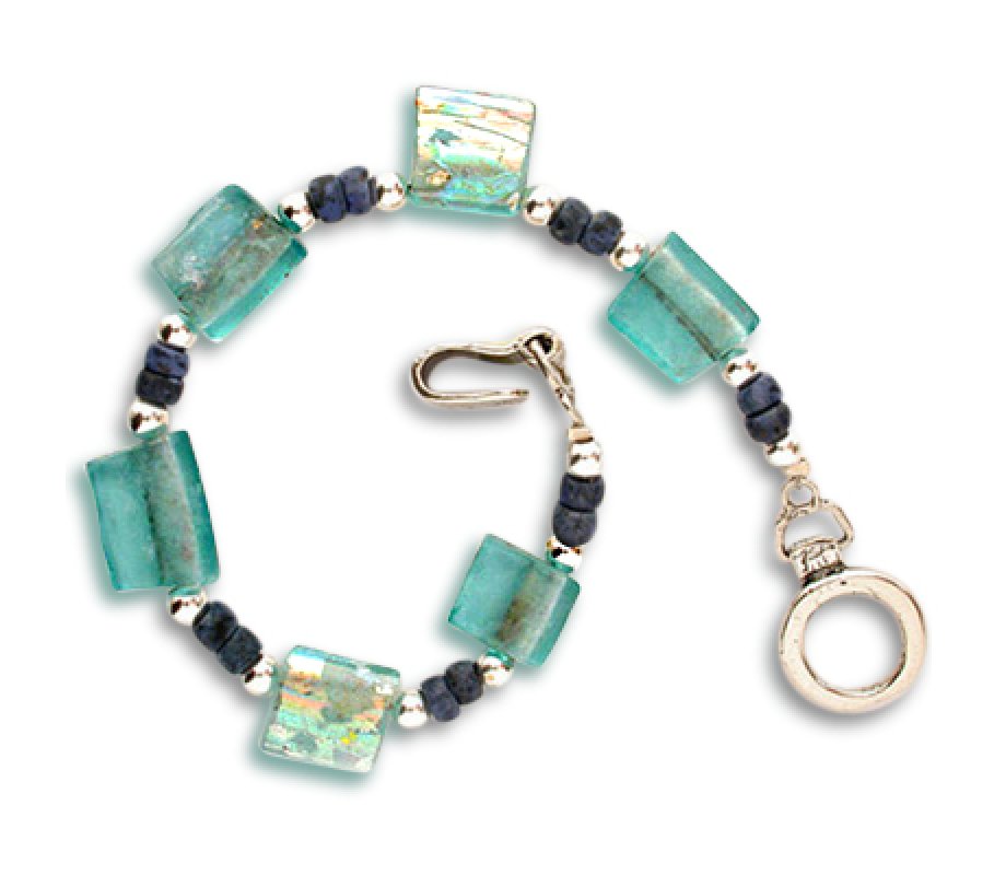 Sterling Silver Bracelet with Demorterite Beads and Roman Glass Discs - Michal Kirat