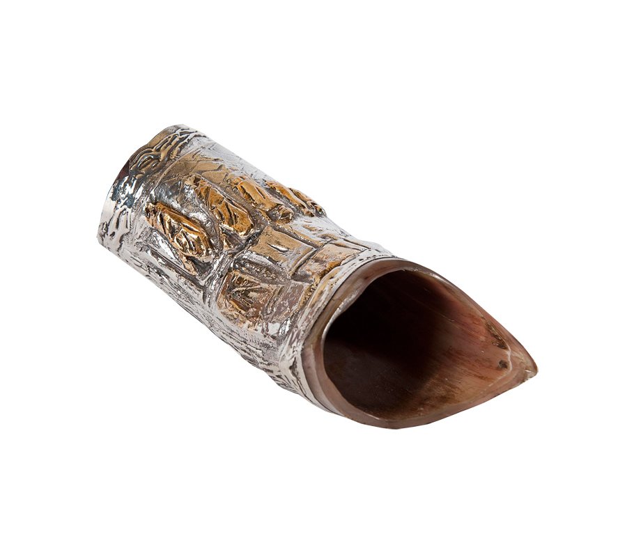 Sterling Silver Decorated Yemenite Shofar - Ancient coin design