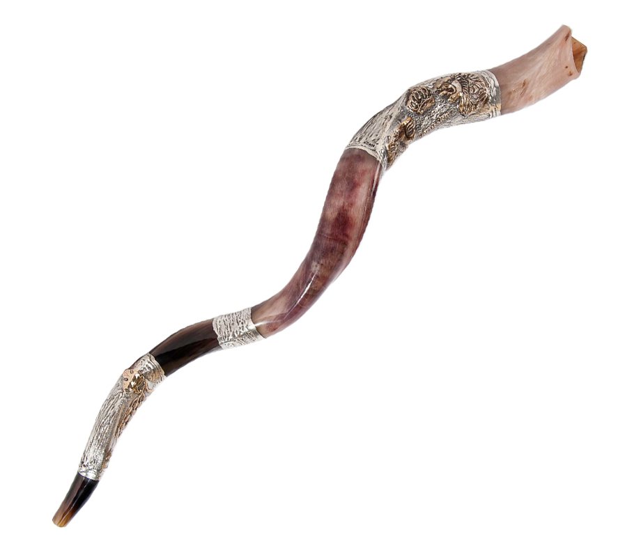Sterling Silver Decorated Yemenite Shofar - Lion of Judah and Crown