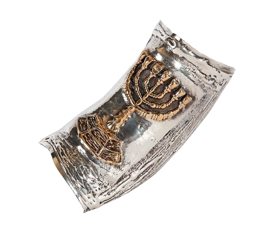 Sterling Silver Decorated Yemenite Shofar - Menorah