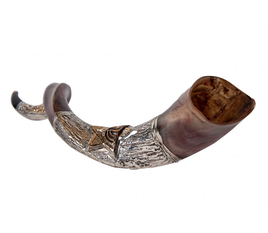 Sterling Silver Decorated Yemenite Shofar - Menorah and Star of David