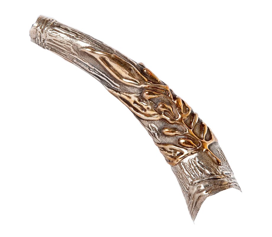 Sterling Silver Decorated Yemenite Shofar -Gold Menorah