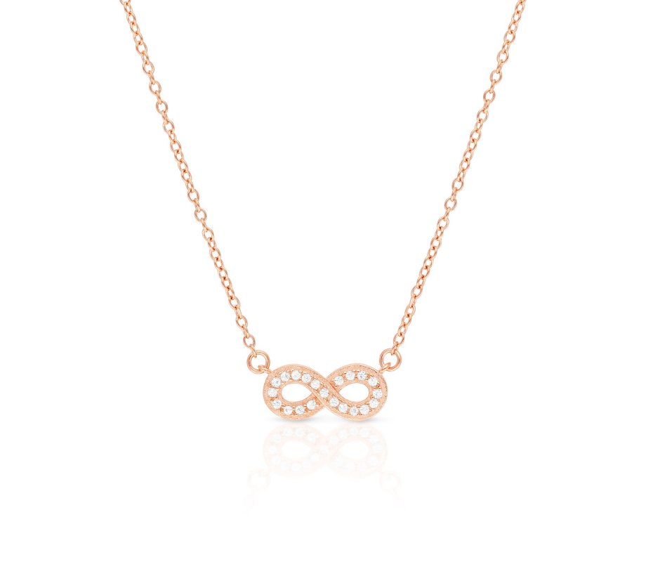 Sterling Silver Necklace with Yellow or Rose Gold Finish – Infinity Zircon Pendant