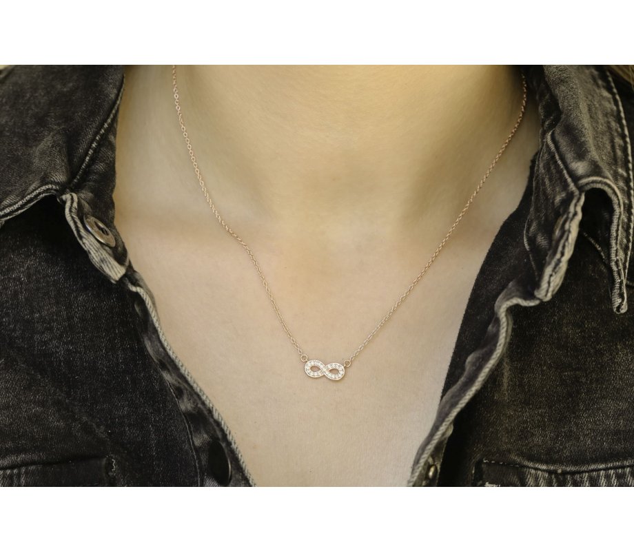 Sterling Silver Necklace with Yellow or Rose Gold Finish – Infinity Zircon Pendant