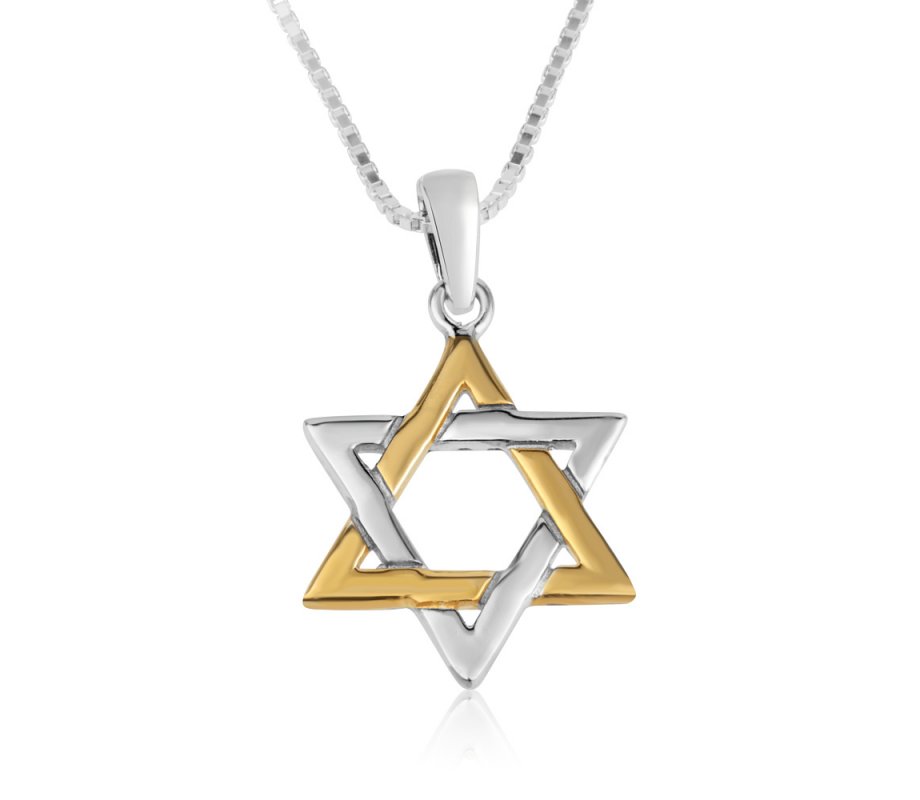 Sterling Silver Pendant Necklace - Two Tone Classic Star of David