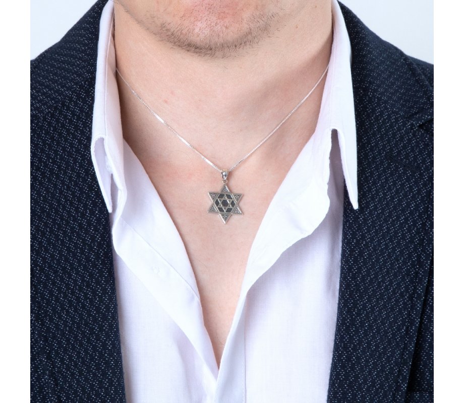 Sterling Silver Pendant Necklace, Star of David One-Within-Another – Beaded Artwork