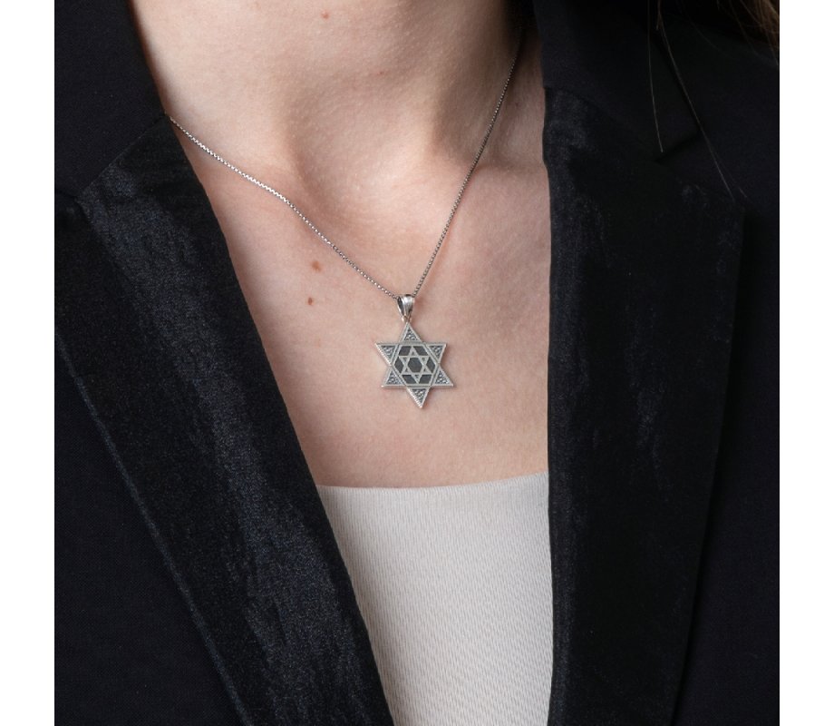 Sterling Silver Pendant Necklace, Star of David One-Within-Another – Beaded Artwork