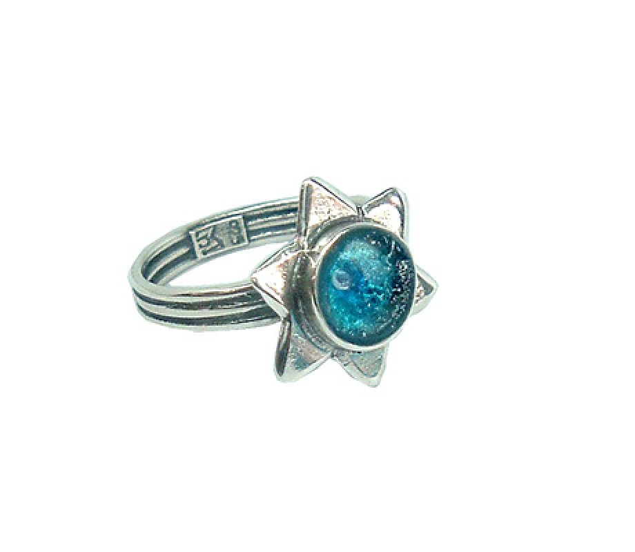 Sterling Silver Ring, Star of David with Small Roman Glass Stone - Michal Kirat