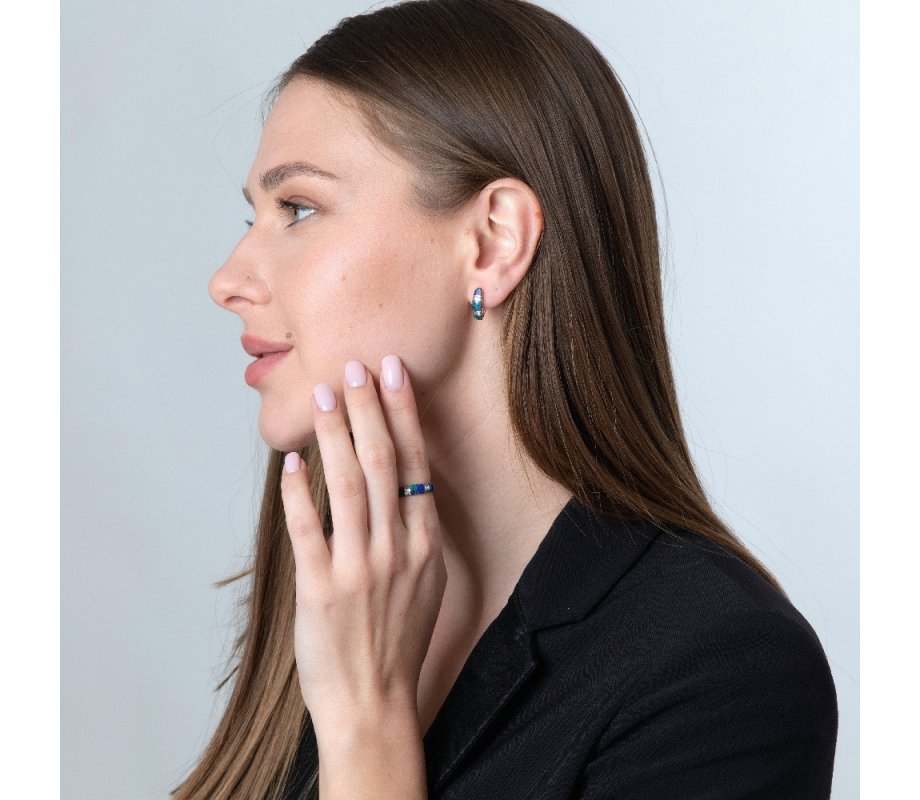 Sterling Silver Rounded Ring, Eilat Stone Two Decorative Stripes