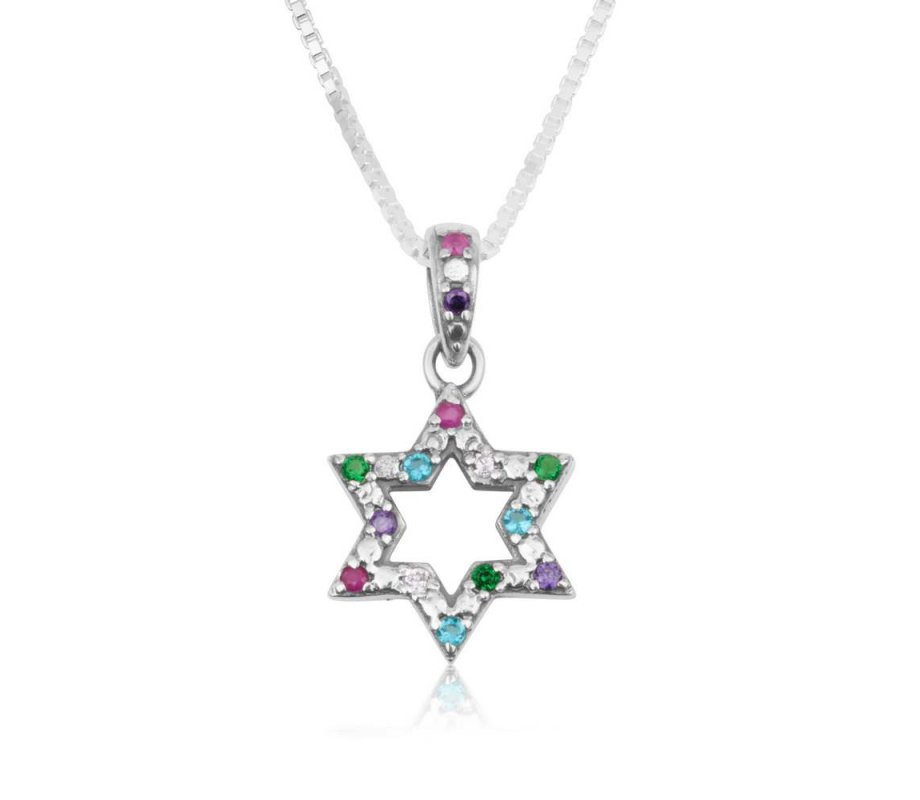 Sterling Silver Star of David Pendant Necklace – Colorful Crystals