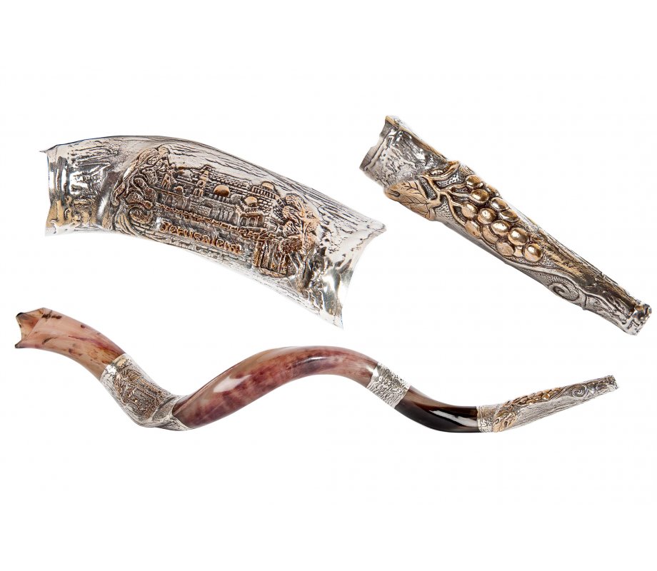 Sterling Silver Two Tone Jerusalem Design Yemenite Shofar