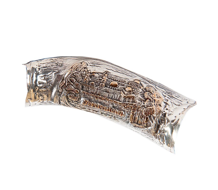 Sterling Silver Two Tone Jerusalem Design Yemenite Shofar