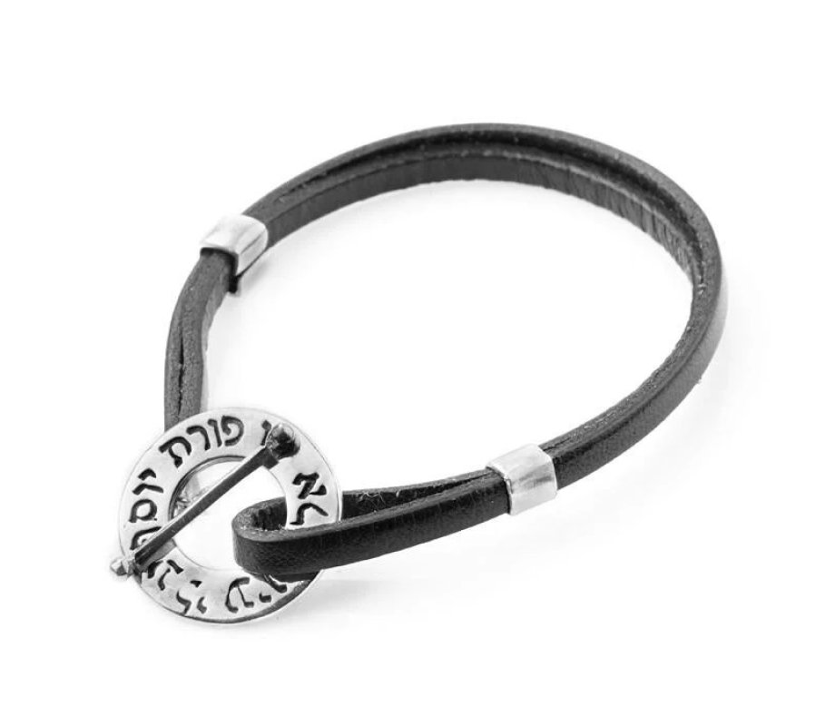 Sterling Silver and Leather Kabbalah Wrap Bracelet, Ben Porat Yossef Disc – Ha'Ari