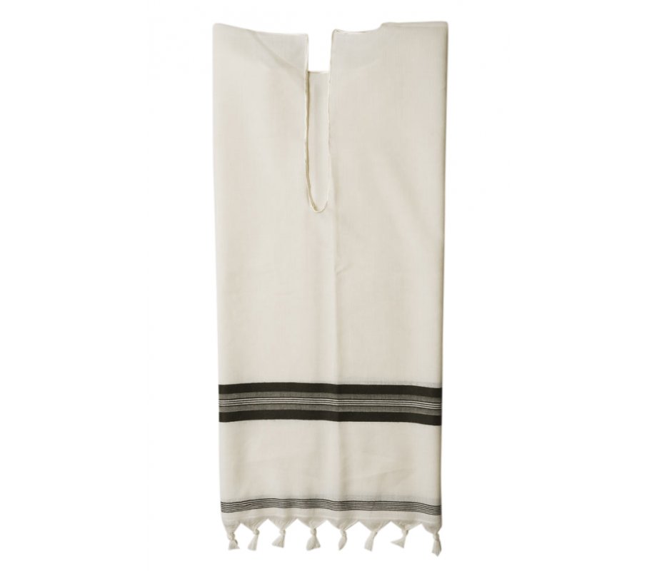 Talitania Kosher Wool Tallit Katan With Center Fringes with Black Stripes