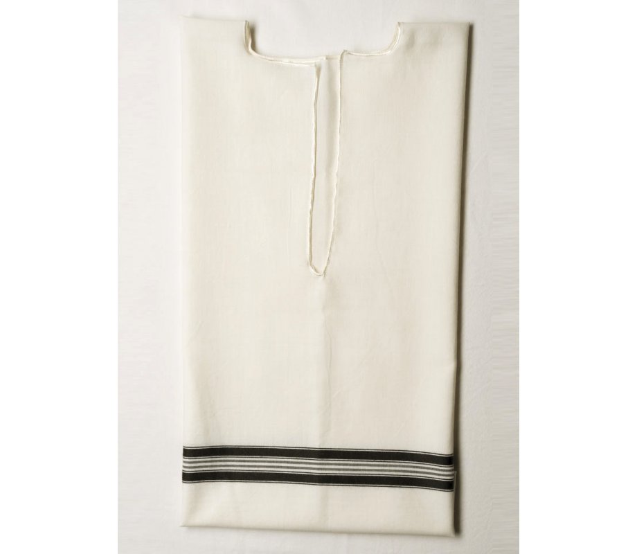Talitania Kosher Wool Tallit Katan Without Center Fringes with Black Lines