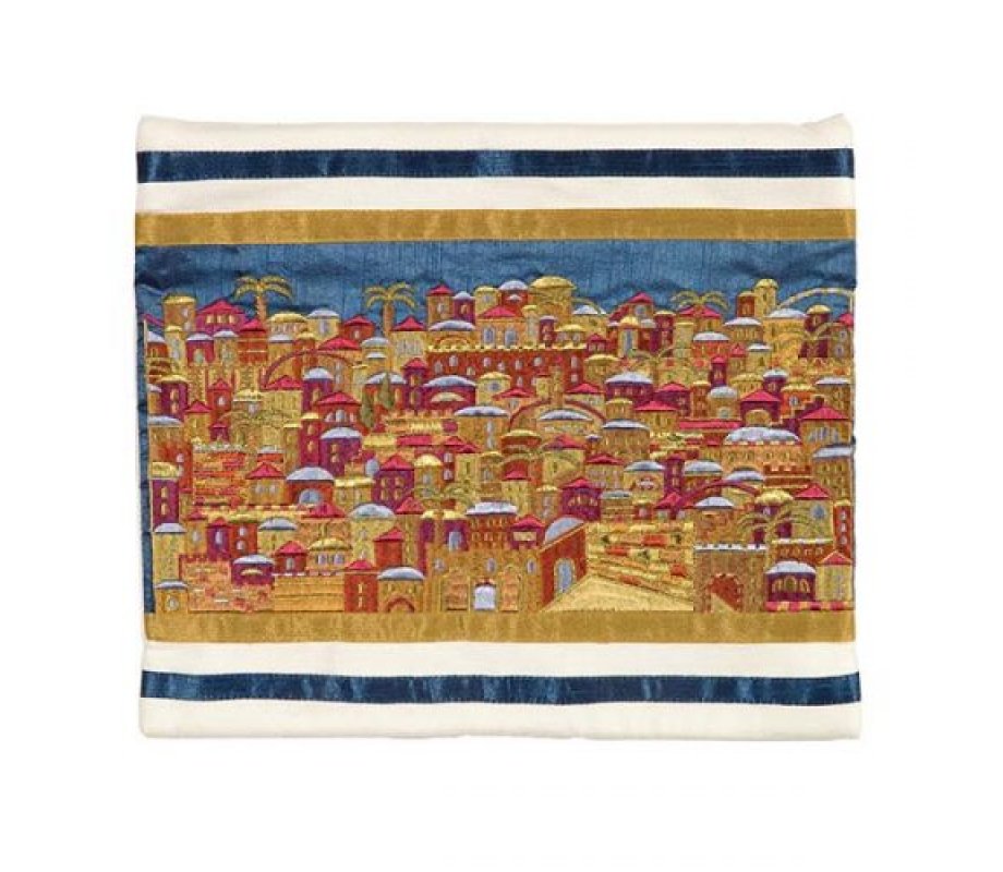 Tallit Bag Embroidered with Panoramic Jerusalem, Gold - Yair Emanuel