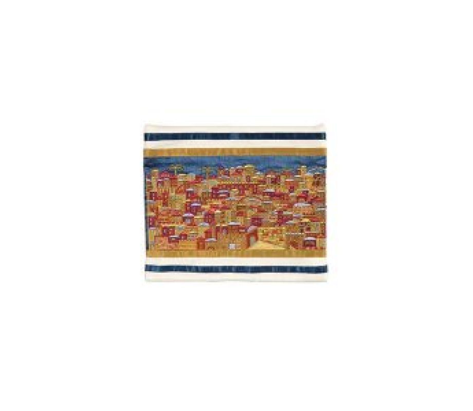 Tallit Bag Embroidered with Panoramic Jerusalem, Gold - Yair Emanuel