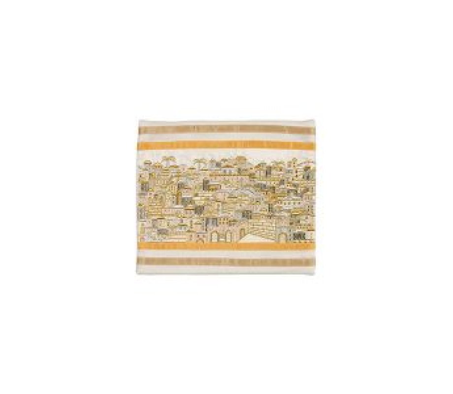 Tallit Bag Embroidered with Panoramic Jerusalem, Silver and Gold - Yair Emanuel