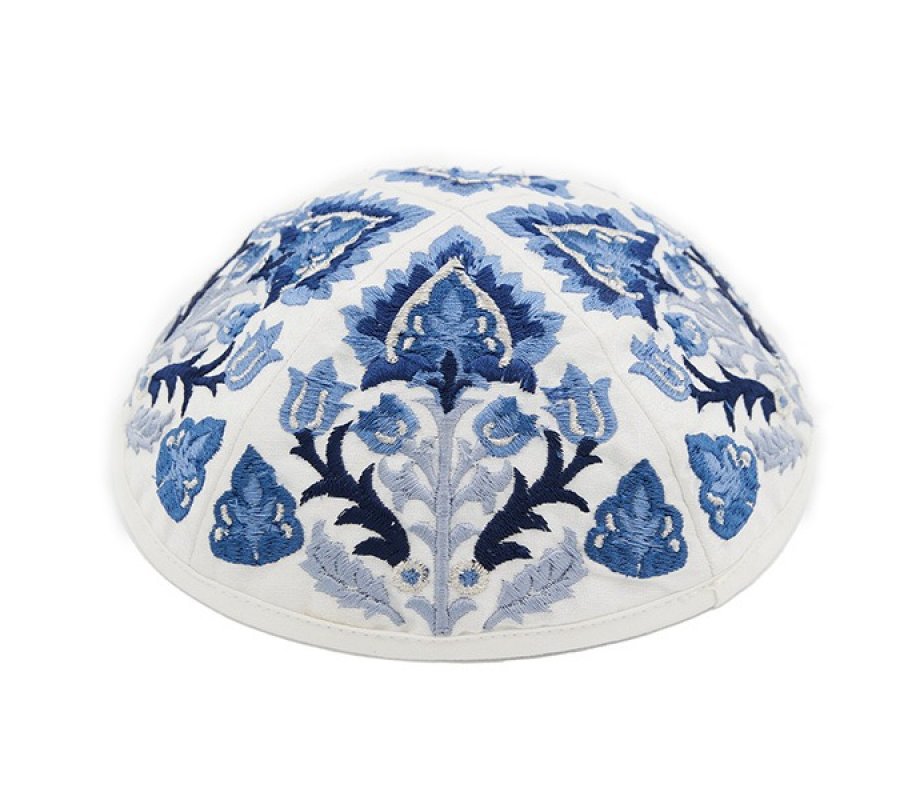 Tallit Kippah and Bag Set, Blue Geometric Floral Design - Yair Emanuel