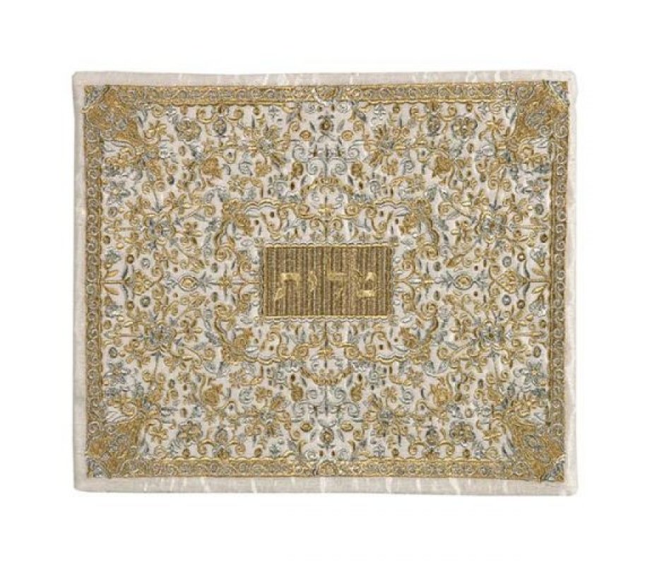 Tallit and Tefillin Bag with Full Embroidery, Gold and Silver Flowers - Yair Emanuel