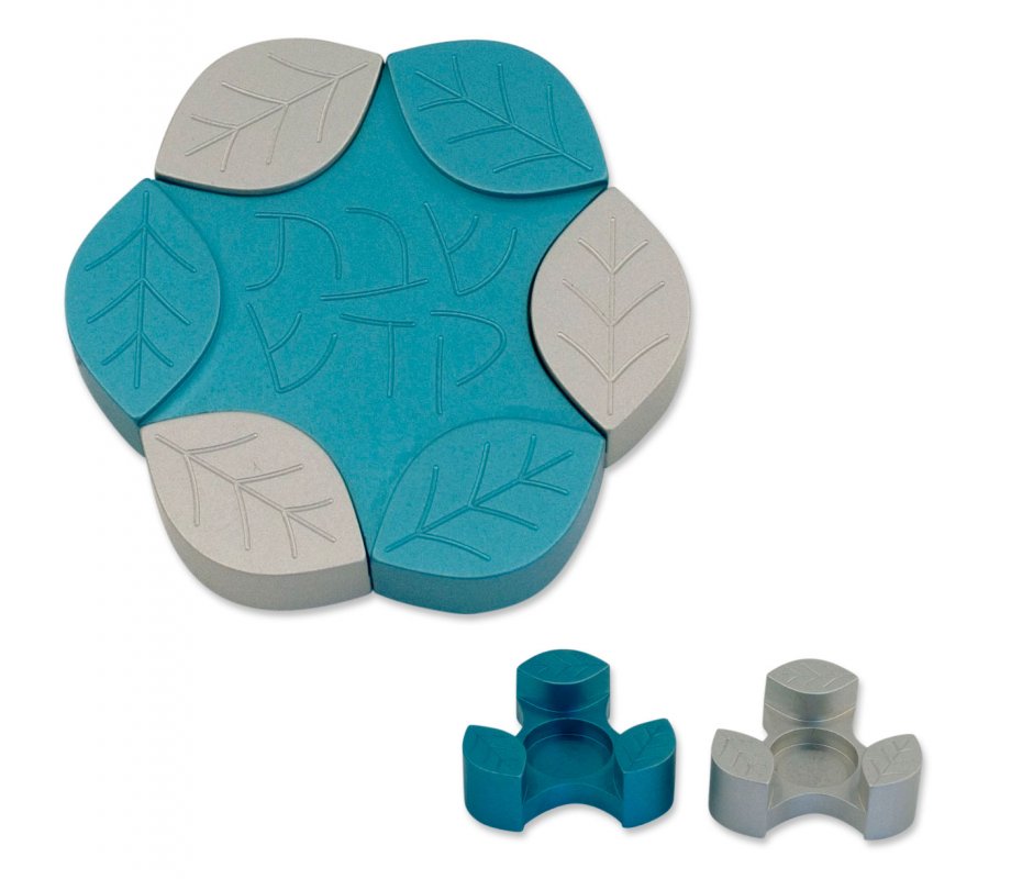 Teal Anodized Aluminum Travel Candle Holders, Leaf Collection - Avner Agayof