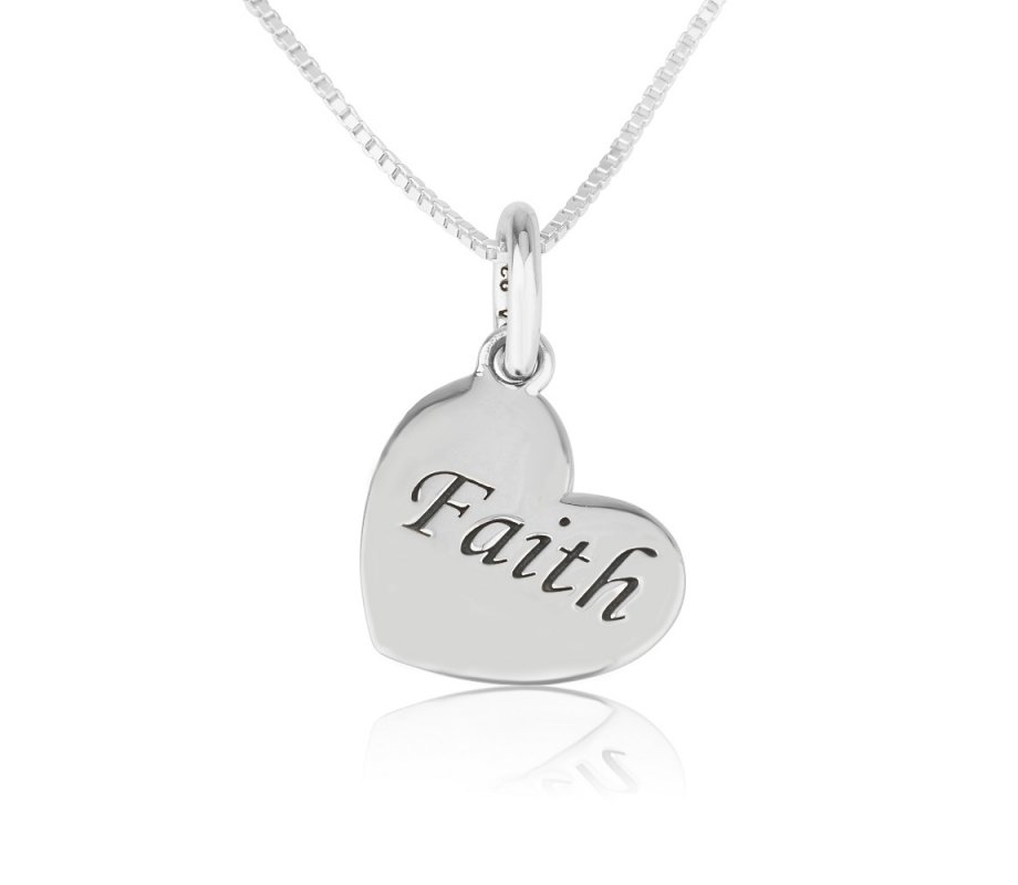 Tilted Heart Pendant Necklace, Faith, You Are Always in My Heart - Sterling Silver