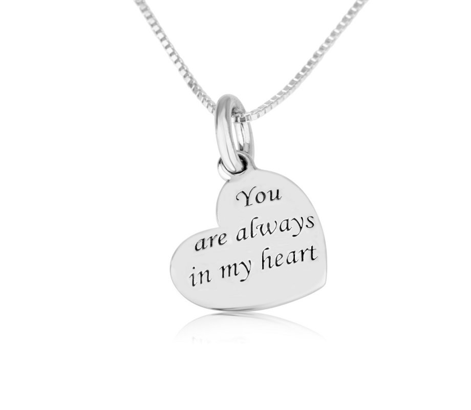 Tilted Heart Pendant Necklace, Faith, You Are Always in My Heart - Sterling Silver