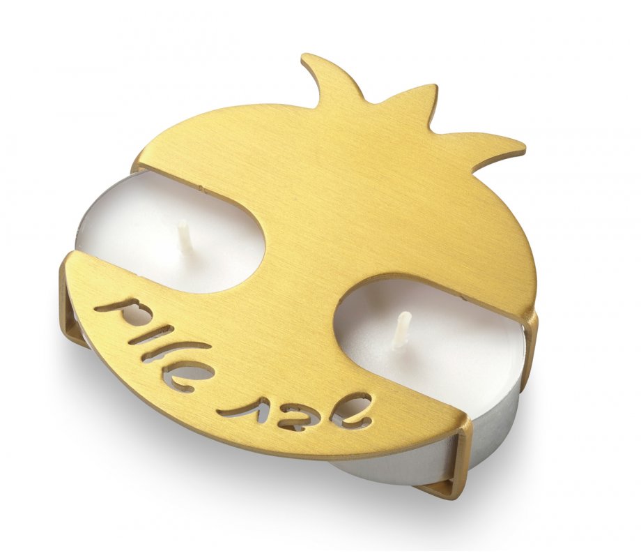 Travel Shabbat Candlesticks Pomegranate Design, Gold - Adi Sidler