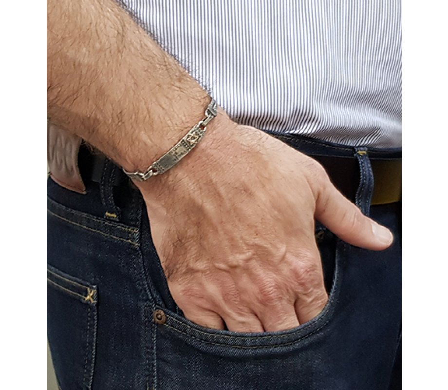 Travelers Prayer Sterling Silver Men Bracelet with Gold Star of David by Golan Studio