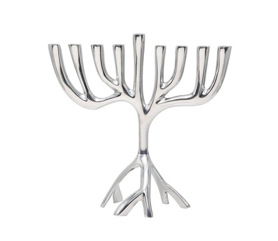 Tree of Life Aluminum Chanukah Menorah, Silver, Medium - Yair Emanuel