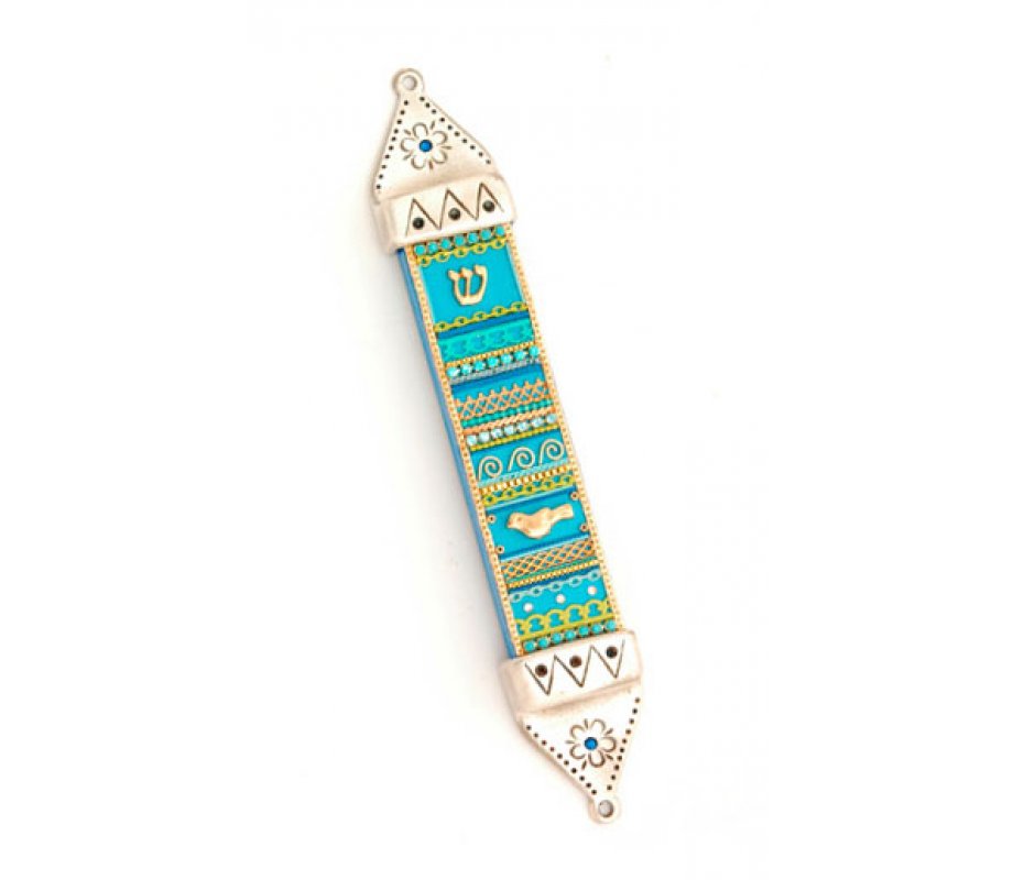 Turquoise Dove Mezuzah Case - Ester Shahaf
