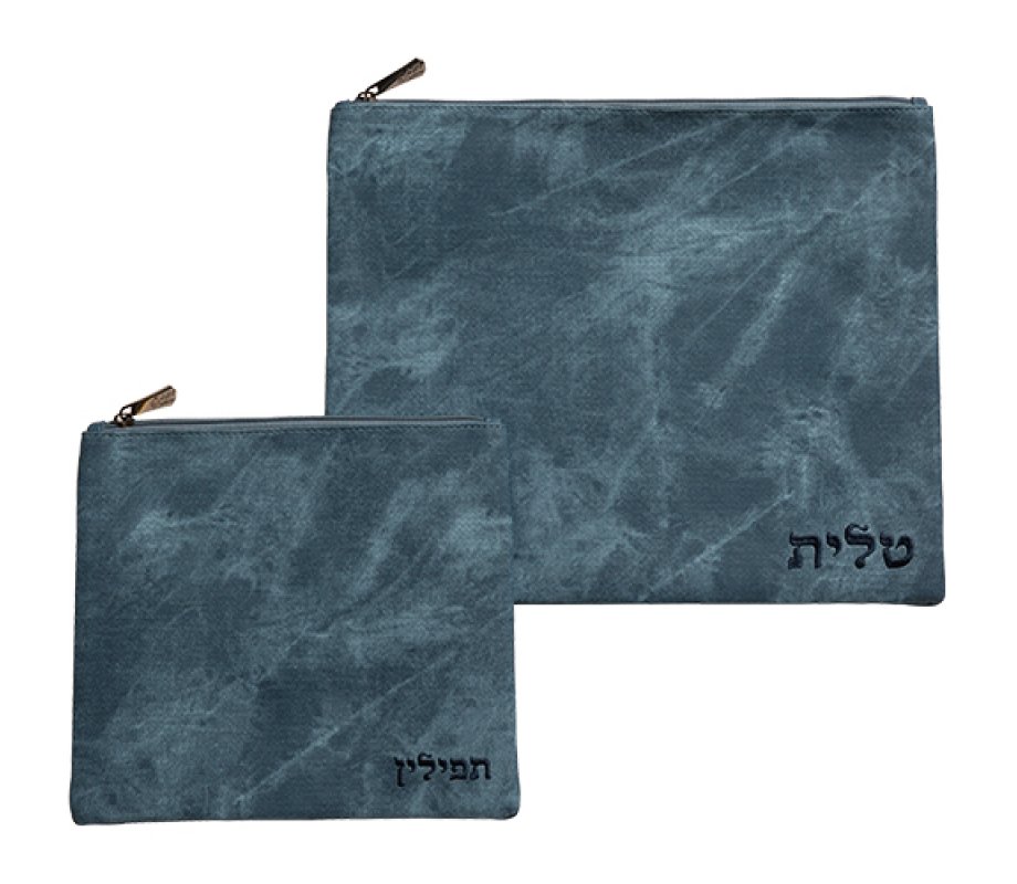 Turquoise Marble Design on Faux Leather Tallit and Tefillin Bag Set