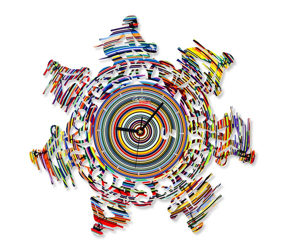 Wall Clock Framed with Racing Cyclists - David Gerstein