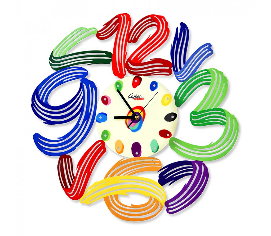 Wall Clock with Frame of Colorful Brush Stroke Numbers - David Gerstein
