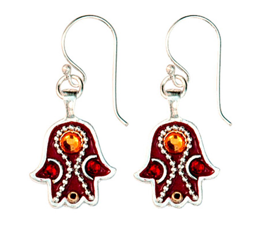 Warm Maroon Hamsa Earrings by Shahaf