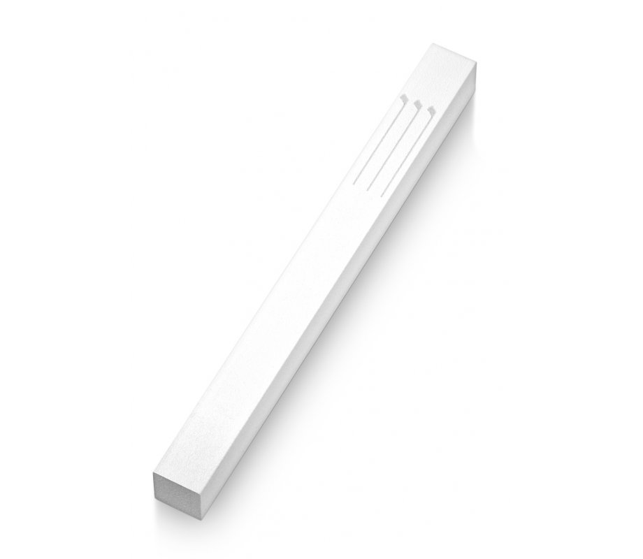 White Mezuah Case with Stylized Shin by Adi Sidler