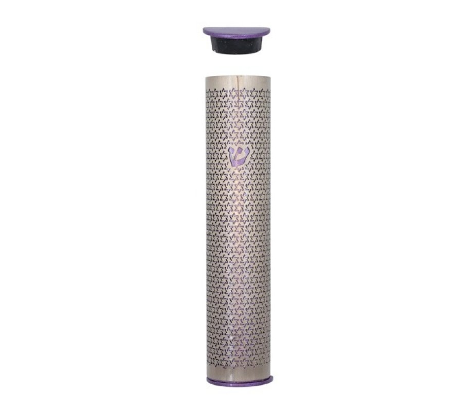 Wide Cutout Rounded Mezuzah Case, Lilac Stars of David - Yair Emanuel